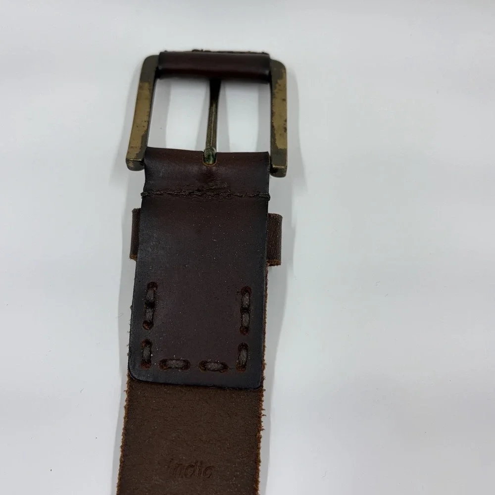 Timberland Brown Genuine Leather Belt Men's Size 34 Brown Top Stitching